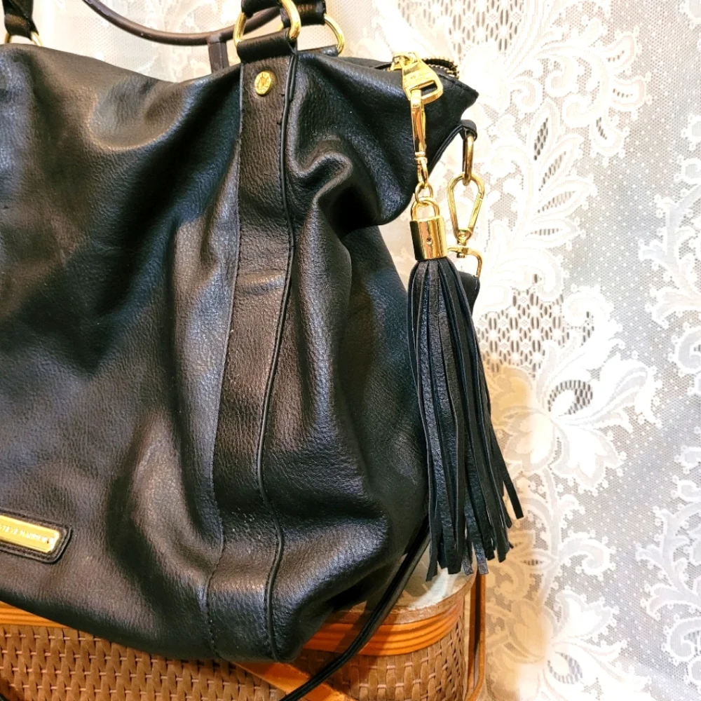 Steve Madden Large Black Leather Tote With Tassels - Picture 5 of 12